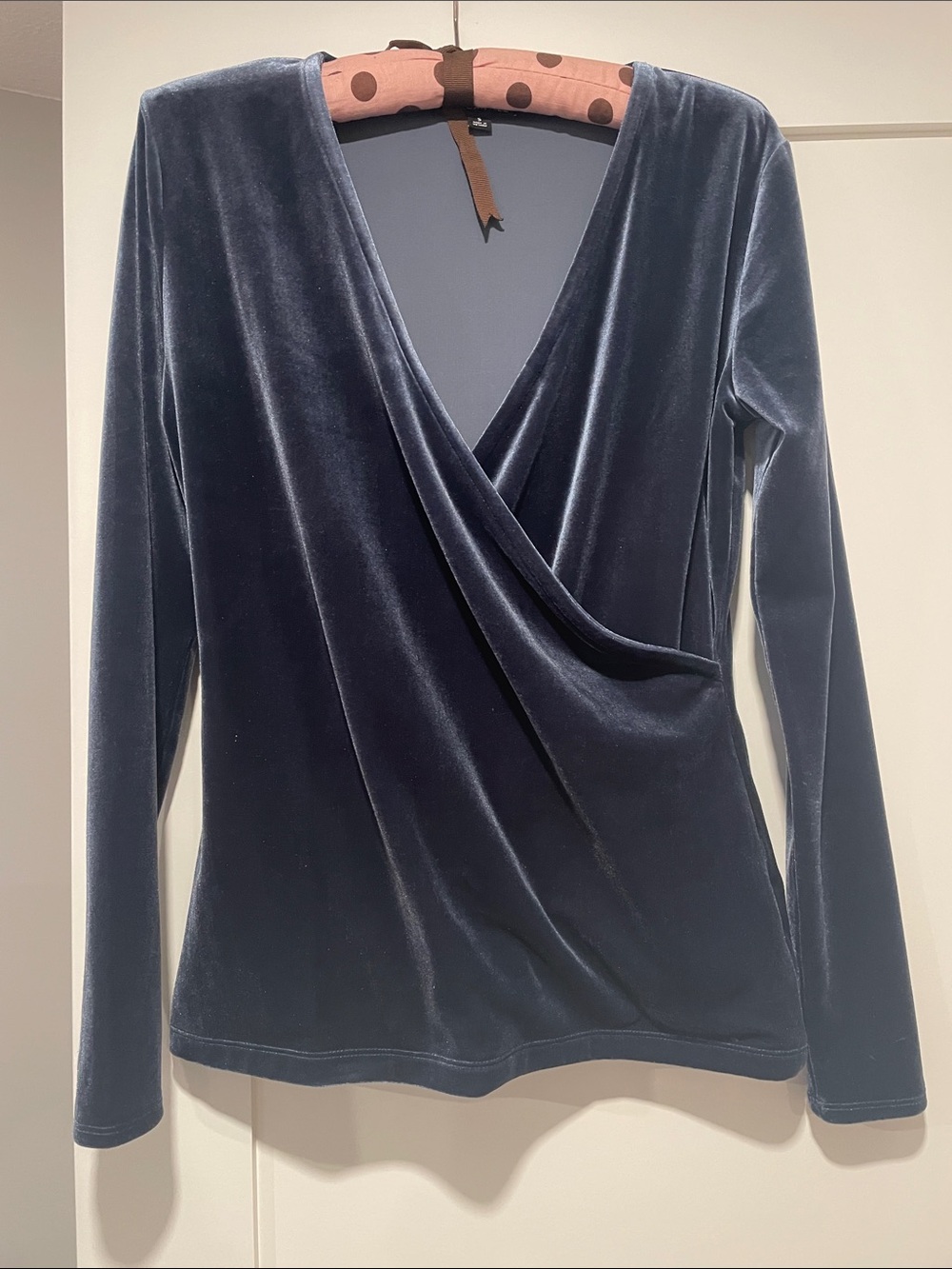J. Crew Factory Velvet Surplice Long-Sleeve Top - Navy Blue
